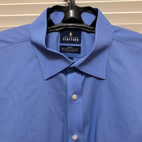 4. Stafford Men’s Long Sleeve Dress Shirt in Blue - Picture 3 of 11